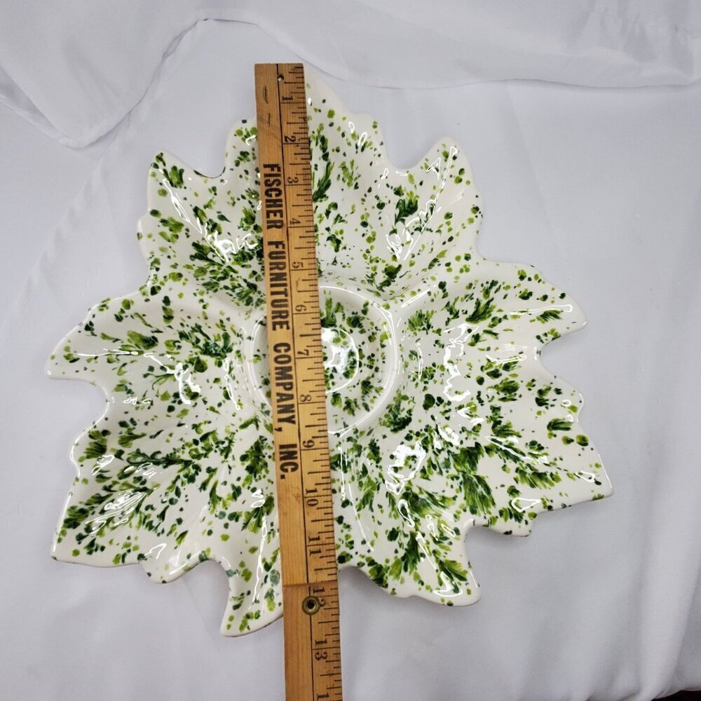 VTG Holland Mold Ceramic Serving Dish Tray 1972 Green & White Poinsettia Shape - Picture 5 of 14